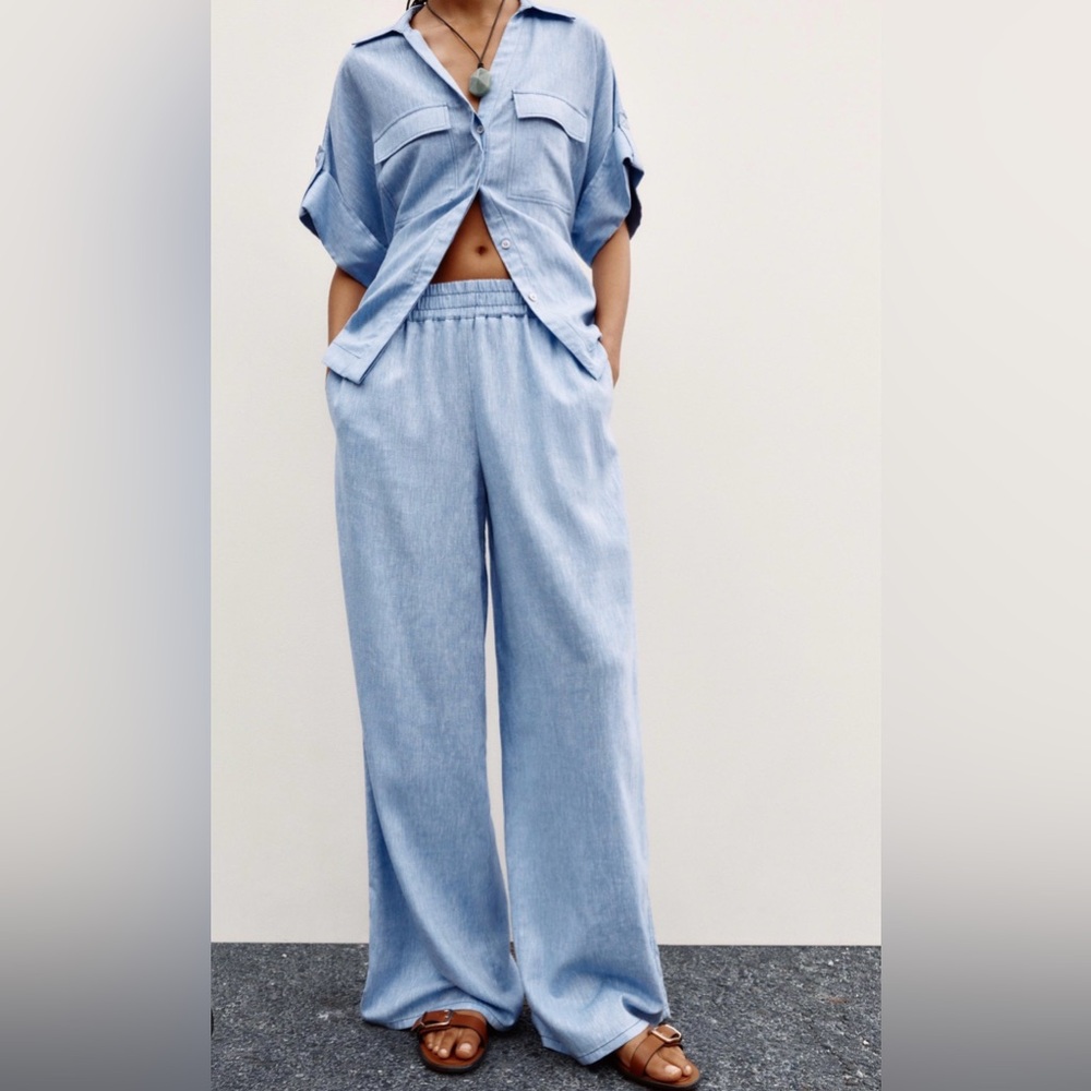 Zara Light Blue Wide-Leg Trousers